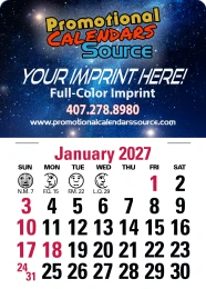 Full-Color vinyl header imprint Stick-Up Calendar, Red & Black Grid promotional calendar – Full Color Stick-Up Calendars – 2027