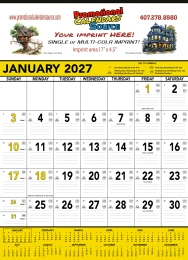 Black & Yellow Contractor Calendar, Julian Dates, monthly page view, size 18x25.