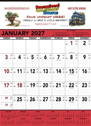 Red & Black 13 Month Contractor Calendar, monthly page view, size 18x25, bold dates, imprint area.