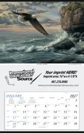 Large 2027 single image calendar, bold eagle soaring over ocean cliffs, monthly page, 18x28, natu...