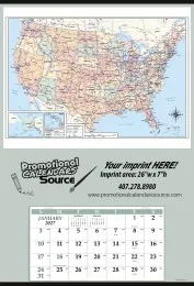 2027 Jumbo Hanger Calendar with USA map, colorful, monthly view, January page, size 27x39 inches.