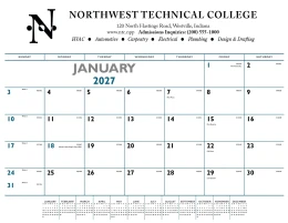 22x17 desk pad calendar with blue and black grid layout and glued top binding