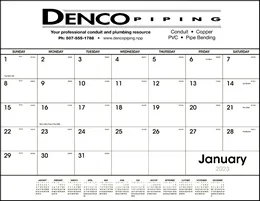 Promotional Desk Pad Calendar Black & White grid, monthly view, 22"x17" size, January 2023 page.