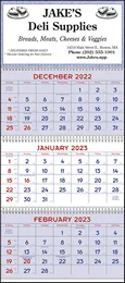 Red & Blue 3 Month Calendar w Julian Dates, 13x29 promotional calendar – 3 Month View (Quarterly) – 2027
