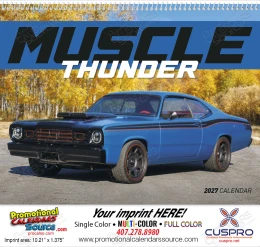 2027 Muscle Thunder Automotive Promotional Calendar 11x19 – Custom Printed, Full-Color Ads, Free Set-Up, Spiral Binding promotional calendar – Cars Calendars – 2027