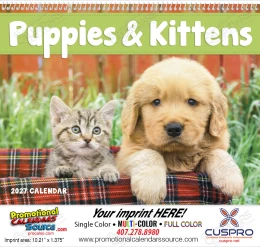 2027 Puppies & Kittens Promotional Wall Calendar – Cute Pet Photography, Custom Printed, Spiral Binding promotional calendar – Pets Calendars – 2027
