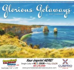 2027 Glorious Getaways Promotional Calendar – Stunning Travel Destinations, Custom Printed, Spiral Binding, Perfect for Promotions & Gifting promotional calendar – World Travel Calendars – 2027