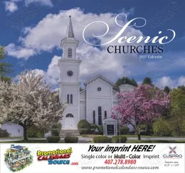 Scenic Churches Wall Calendar, Stapled promotional calendar – Landmarks Calendars – 2027