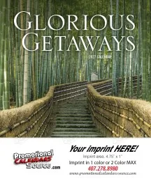 Glorious Getaways Mini Promotional Calendar cover, bamboo forest path, green hues.