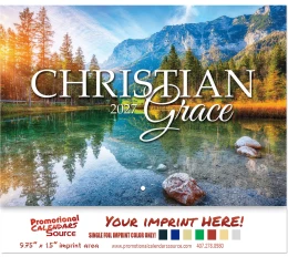 Christian Grace Stapled Wall Calendar with Metallic Foil Stamped Ad