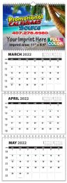 Custom 3-Month 4 panel wall calendar with week numbers, size 11x31.5 promotional calendar – Custom 3-Months-In-View Calendars – 2026