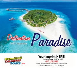 Beaches & Ocean Paradise Calendar 2027 cover featuring a tropical island and blue ocean views.