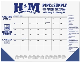 Blue & Black Grid Desk Pad Calendar, 4 Imprint Areas, Leatherette Corners, Corner Imprint Option, Size 21.75"x17" promotional calendar – Desk Pad Calendars – 2027