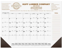 Desk Pad Calendar Black Grid, Julian & Contractor Dates, Leatherette Corners, 3 Custom Imprint Locations