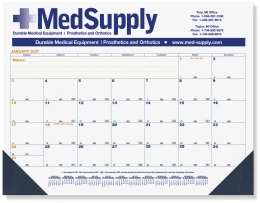 Desk Pad Calendar Blue & Gold Grid, Julian & Contractor Dates, Custom Print 2 Colors Max, Size 21.75"x17"
