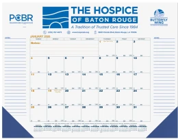 Desk Pad Calendar Blue & Gold Grids with Julian & Contractor Dates, 3 Imprint Areas