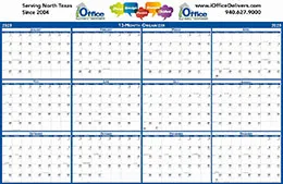 Horizontal Year‑In‑View laminated dry‑erase calendar 37×24 with full‑color custom imprint area