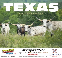 State of Texas Promotional Wall Calendar  Stapled promotional calendar – US States Calendars – 2027