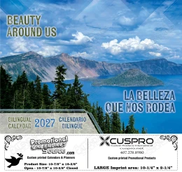 Beauty Around Us bilingual (Spanish-English) scenic Calendar with Funeral Preplanning insert option promotional calendar – Funeral Home Calendars – 2027