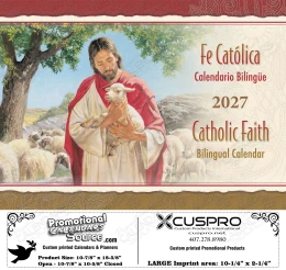 Cover image of the 2027 Bilingual Catholic Faith Calendar showcasing its vibrant design and key features.