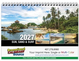 Beaches, Sun & Ocean Views Value Desk Calendar cover; tropical landscapes; full-color design 2027.