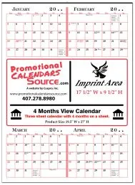 Custom 4-Month In View per page Calendar, size 19.5x27, 3 Sheet, Tinned Top promotional calendar – Custom 4-Months-In-View Calendars – 2027