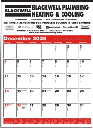 Large Contractor Bid Calendar w Red & Black Grid, 19.5x27 promotional calendar – Contractor Calendars – 2027