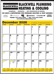 2027 Large Contractor Calendar w Black & Yellow Grid, 19.5x27