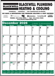 Large Contractor Calendar w Green & Black Grid, 19.5x27 promotional calendar – Contractor Calendars – 2027