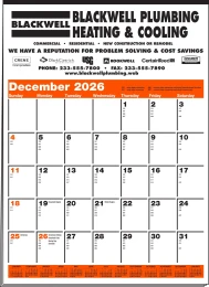 Large Contractor Calendar w Orange & Black Grid, 19.5x27