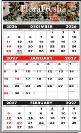 3-Months-In-View Multi-Sheets Calendar w/Tinned Top 10-7/8x18 promotional calendar – 3 Month View (Quarterly) – 2027