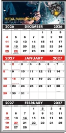 3-Months-In-View Multi-Sheets Calendar - Full-Color Imprint - Red & Black Grids w/Tinned Top 13.25x27 promotional calendar – 3 Month View (Quarterly) – 2027