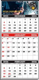 3-Months-In-View Multi-Sheets Calendar - Full-Color Imprint - Red & Black Grids w/Tinned Top 13.25x27 promotional calendar – 3 Month View Calendars – 2026