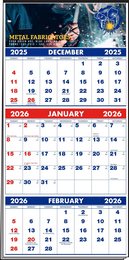 3-Months-In-View Multi-Sheets Calendar - Full-Color Imprint - Red & Blue Grids w/Tinned Top 13.25x27 promotional calendar – 3 Month View Calendars – 2026