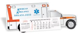 Ambulance Die Cut Desk Calendar - Heavy chipboard construction promotional calendar – Vehicle Desk Calendars – 2026
