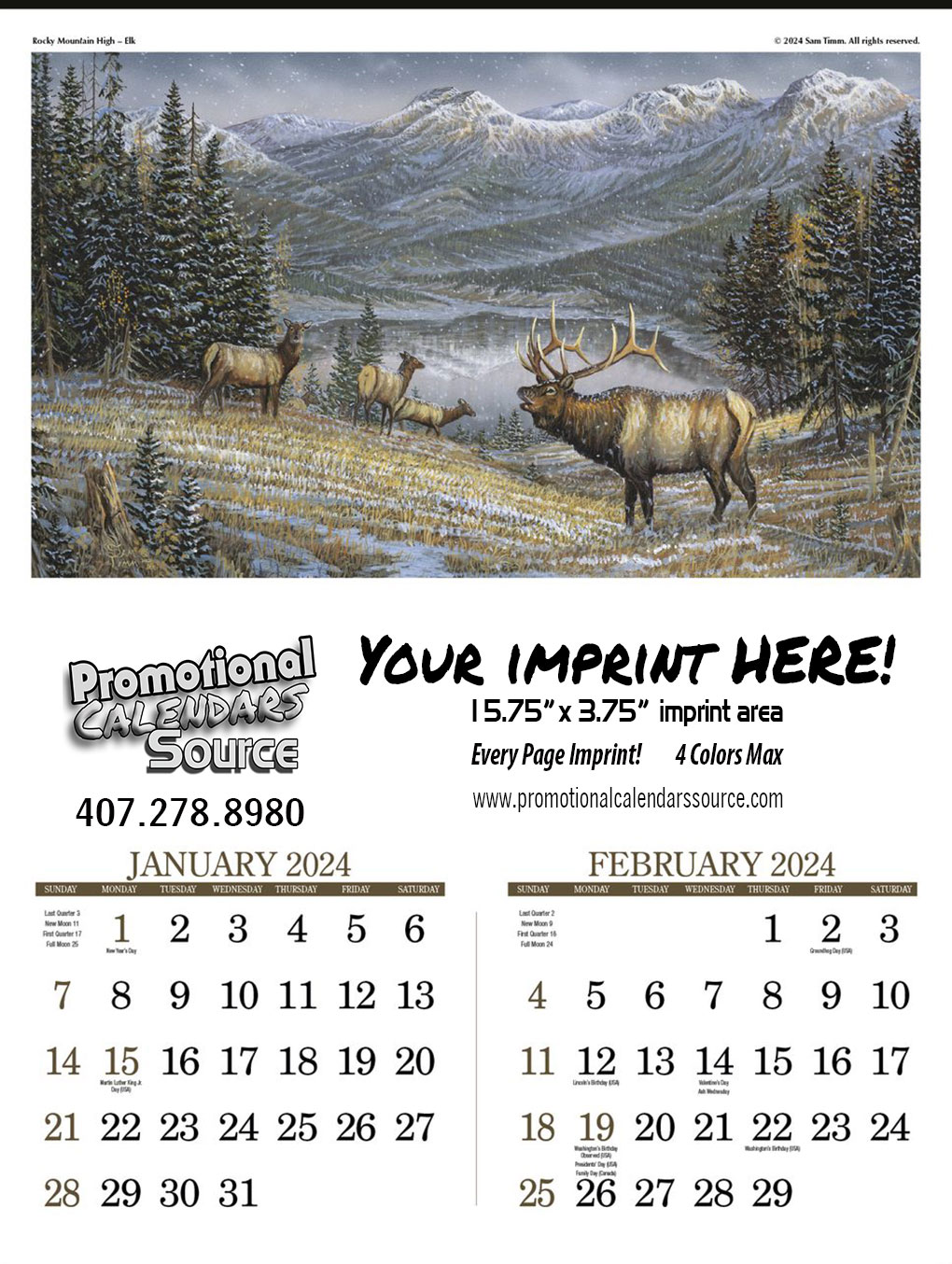 Wildlife Art Two Month View Calendar, Tinned Top