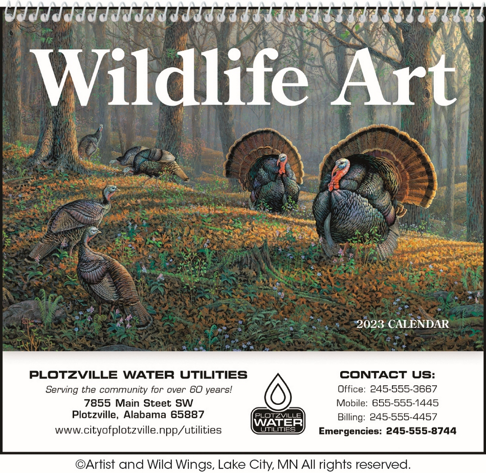 Wildlife Art Pocket Calendar Custom Printed, Size 8x13