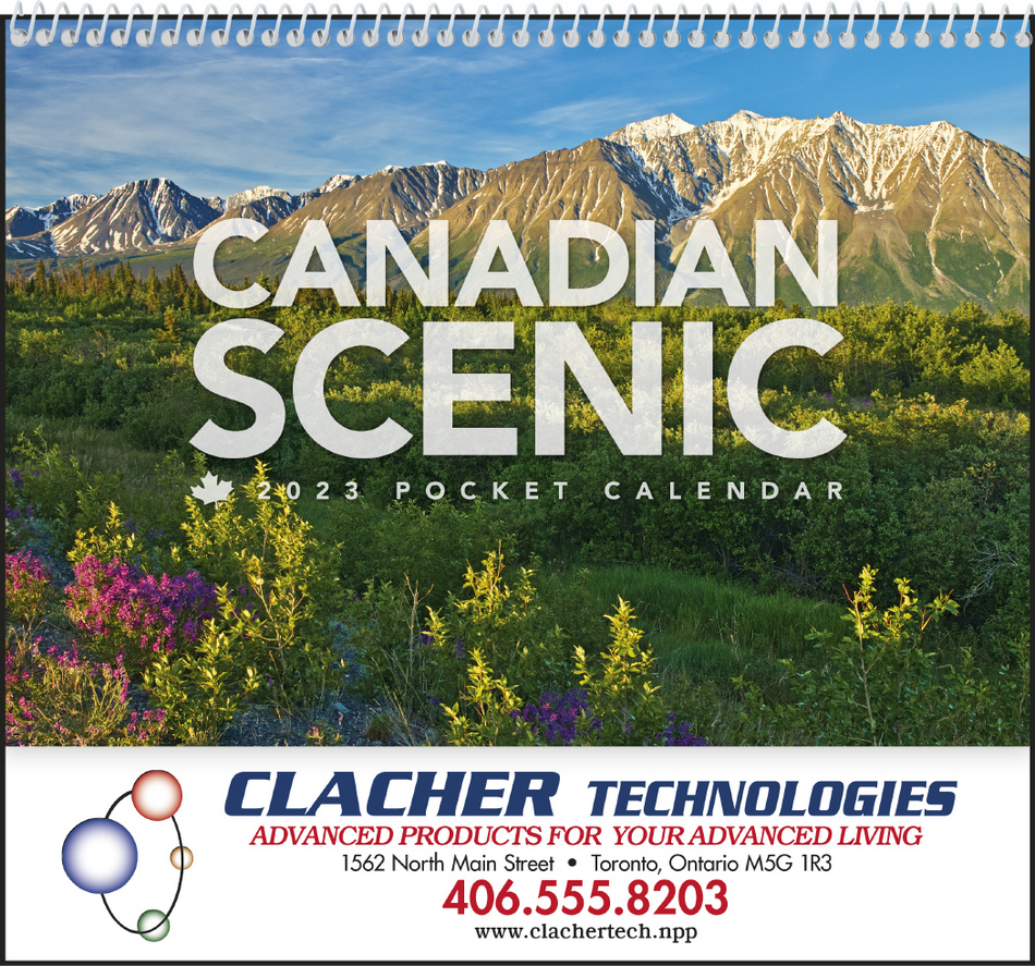 Customized Pocket Wall Calendar, Canadian Scenic images, Size 8x13 
