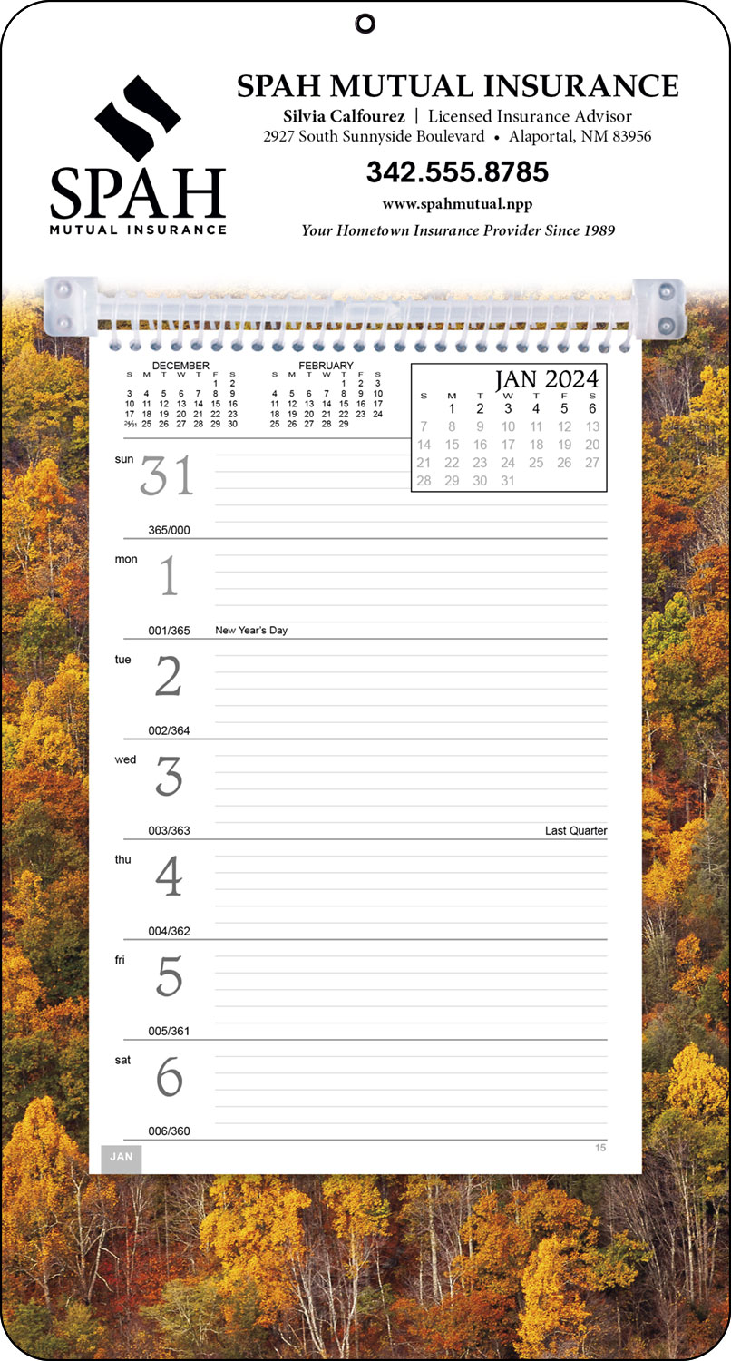 Weekly Memo Calendar Custom Printed, Autumn Scenic Theme, 7x13