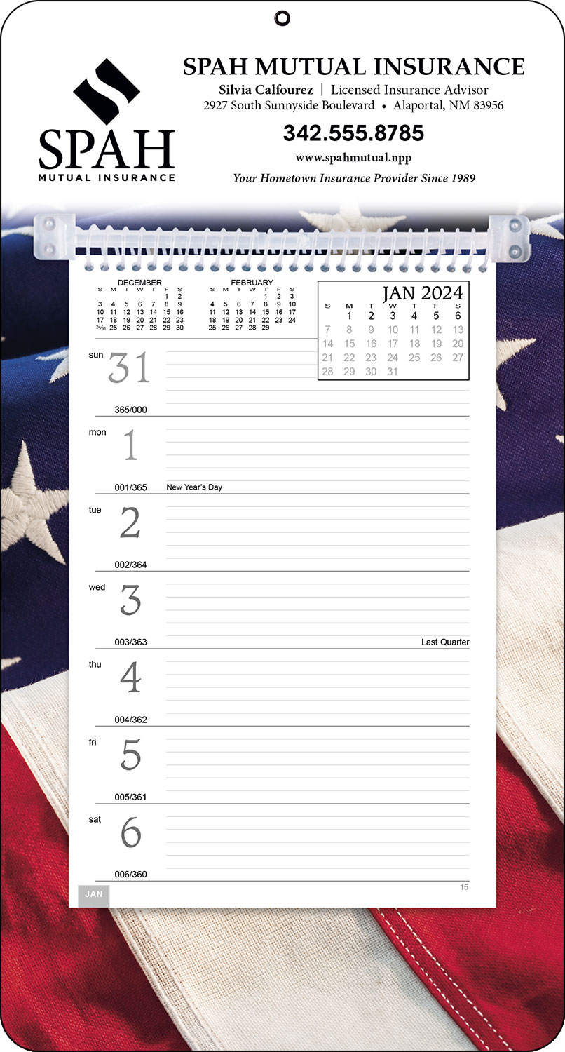 Weekly Memo Calendar Patriotic Theme for Desk & Wall