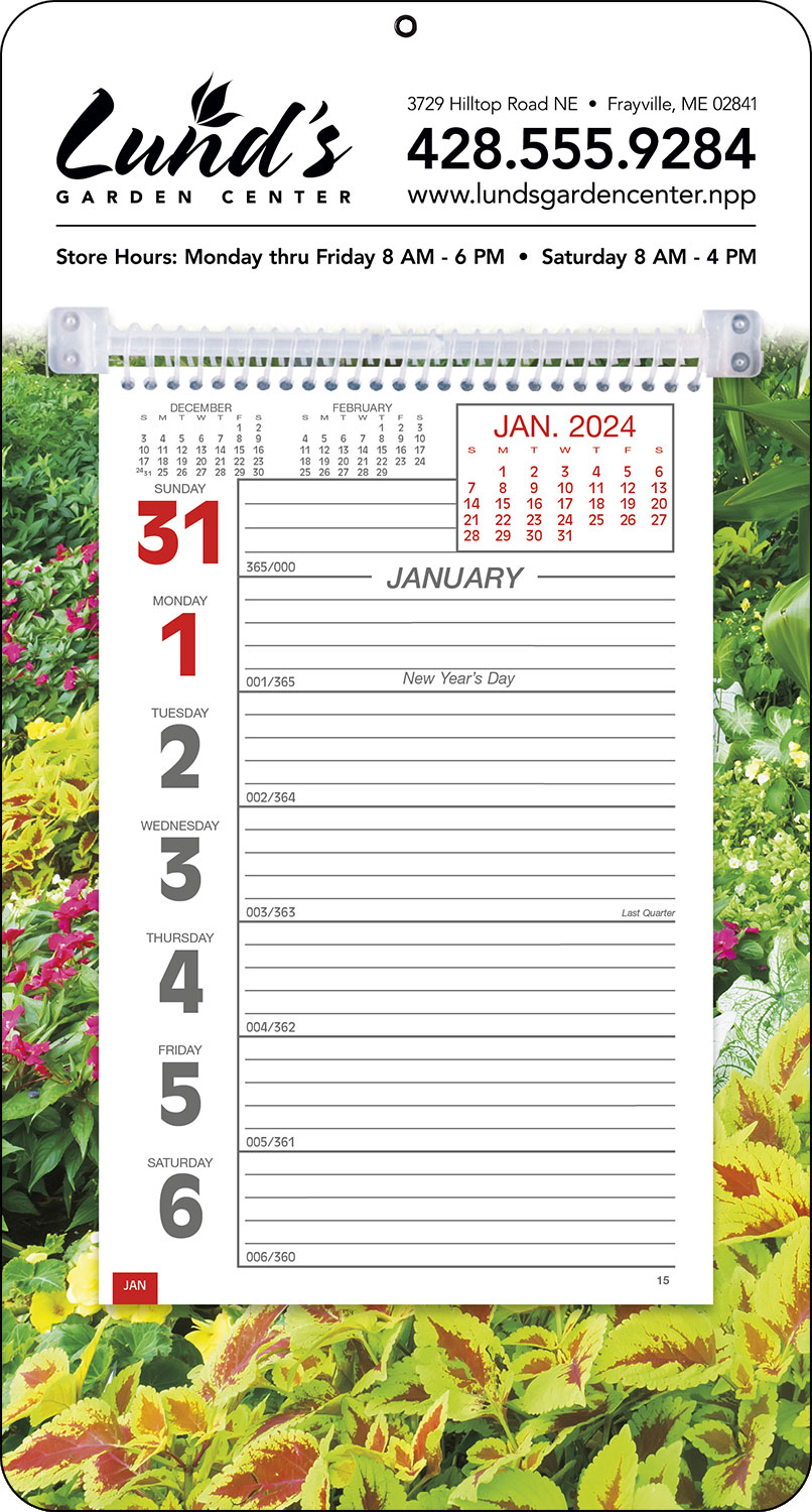 Big Numbers Customized Weekly Memo Calendar, Garden Scenic Background, 7x13