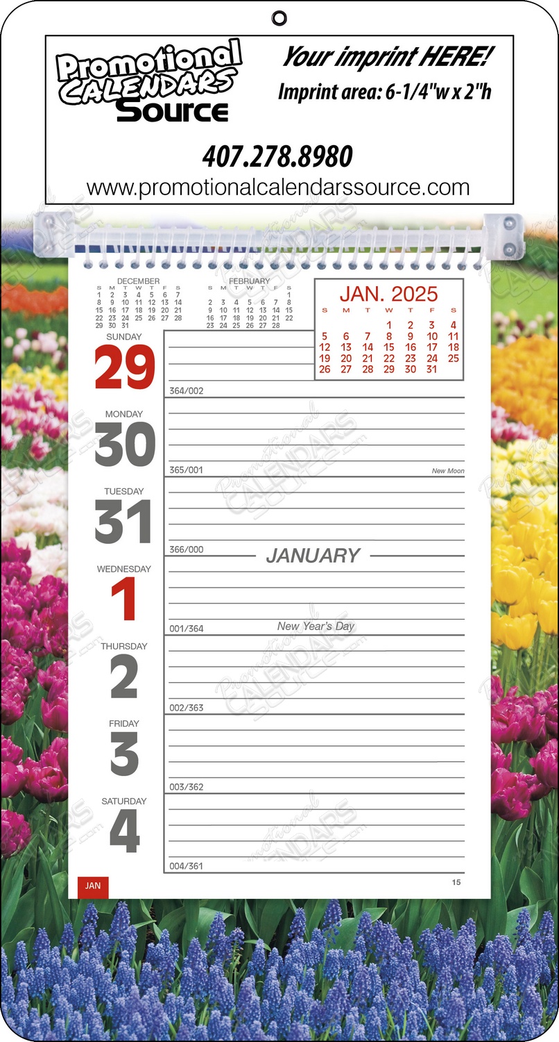 Big Numbers Customized Weekly Memo Calendar, Garden Scenic Background, 7x13