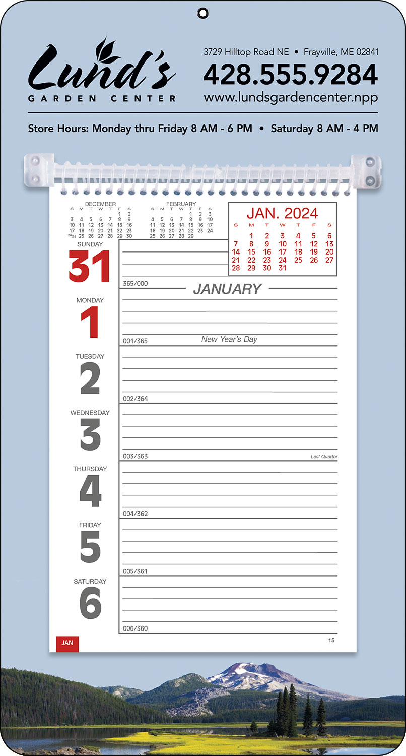 Large Numbers Promotional Weekly Memo Calendar  - Mountains