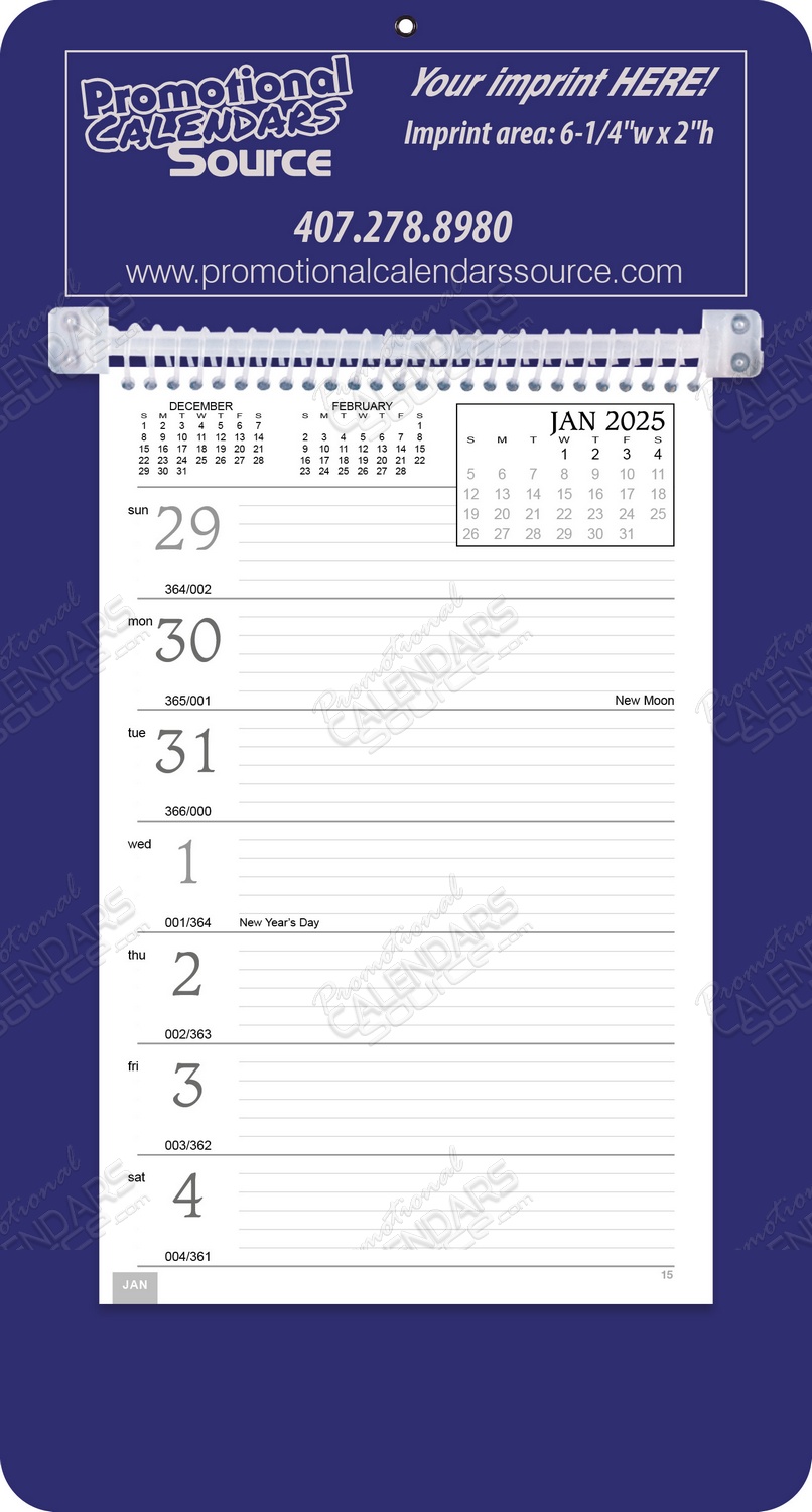 Weekly Memo Calendar w Solid Blue Background