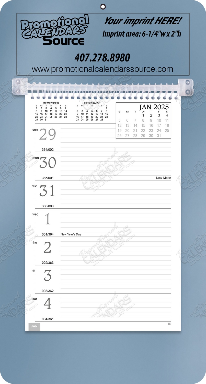 Memo Calendar w Weekly Grid, Metallic Blue Mount