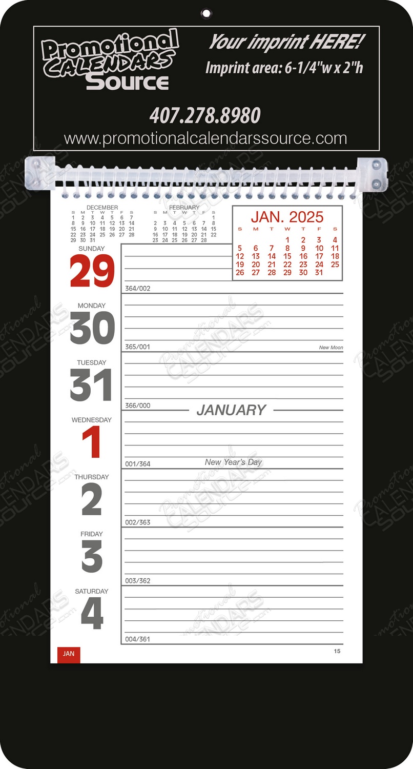 Promotional Big Numbers Weekly Memo Calendar  - Black