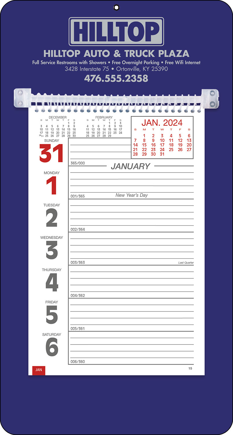 Promotional Big Numbers Weekly Memo Calendar  - Blue