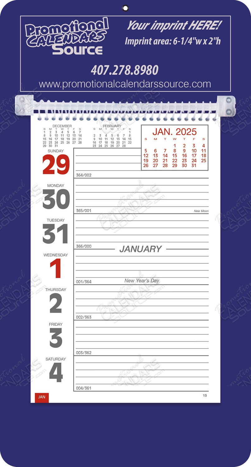 Promotional Big Numbers Weekly Memo Calendar  - Blue