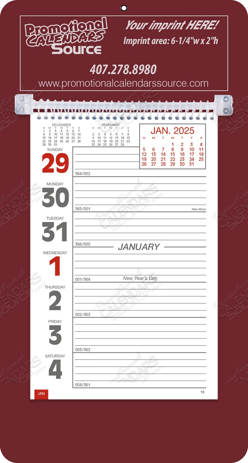 Promotional Big Numbers Weekly Memo Calendar  - Maroon