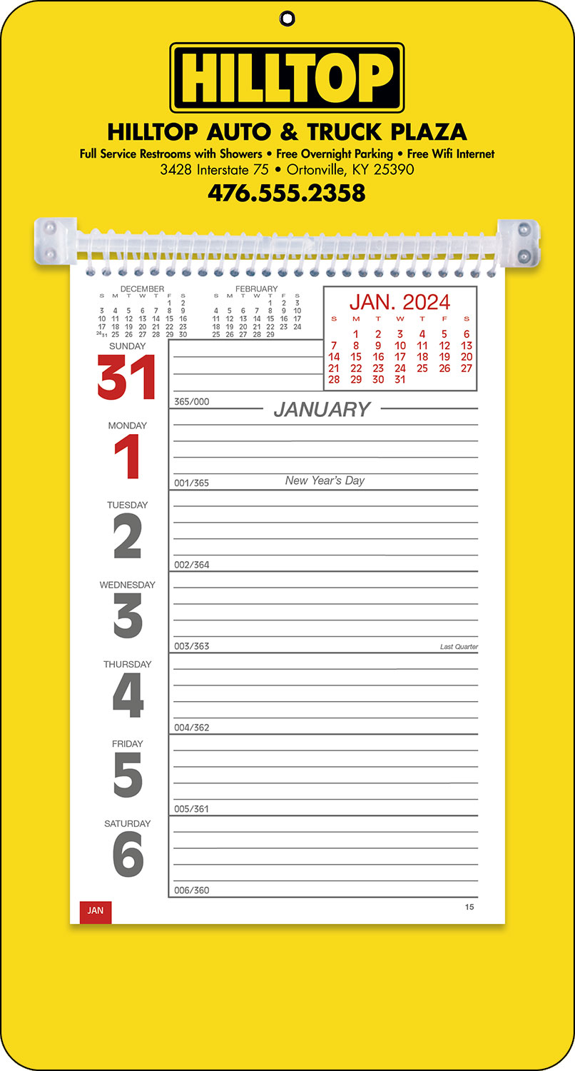 Promotional Big Numbers Weekly Memo Calendar  - Yellow